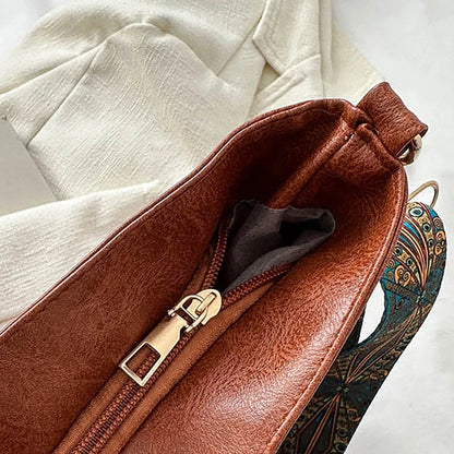 Wide Geometric Strap Shoulder Bag Large Capacity Crossbody Bags For Women,Retro Pu Leather Women's Bag For Shopping Travel - Smarsty