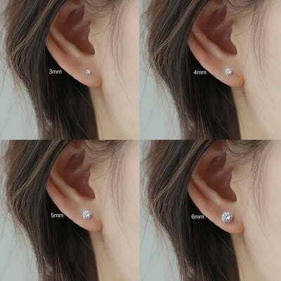 925 Sterling Silver CZ Stud Earrings Tiny Dainty Gift - Smarsty