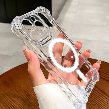 Luxury Wireless Charge Magsafe Transparent Case For iPhone 15 16 14 13 17 12 Pro Max Plus Magnetic Shockproof Soft Bumper Cover