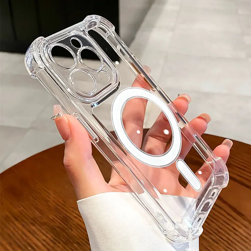 Luxury Wireless Charge Magsafe Transparent Case For iPhone 15 16 14 13 17 12 Pro Max Plus Magnetic Shockproof Soft Bumper Cover