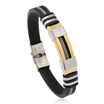 Mens Stainless Steel Leather Bracelet Handmade Hiphop Accessory - Smarsty