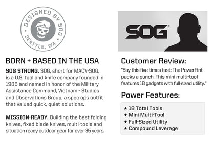SOG PowerPint 18-in-1 Tactical Multi-Tool with Folding Pliers & Knife - EDC Pocket Gear for Outdoor, Hiking, Camping Survival
