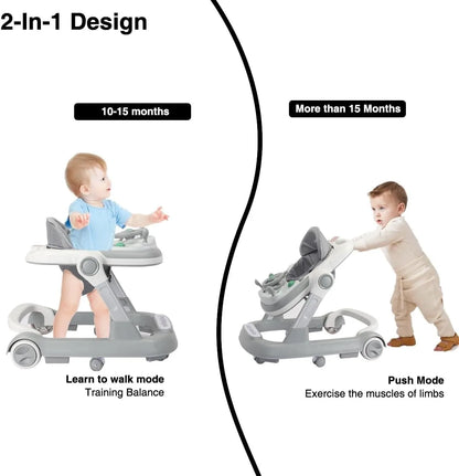 2 in 1 Baby Walker, Toddler Baby Push Walker with Removable Feeding Tray and Music Tray(Without Battery), Foldable Walker - Smarsty