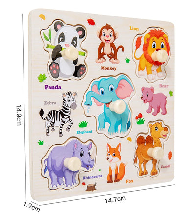 Wooden Puzzle Montessori Toys for Kids Cartoon Animal Traffic Hand Grab Boards Early Learning Educational Toys for Children - Smarsty
