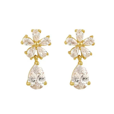Elegant Flower Leaf Zircon Stud Earrings for Women - Smarsty