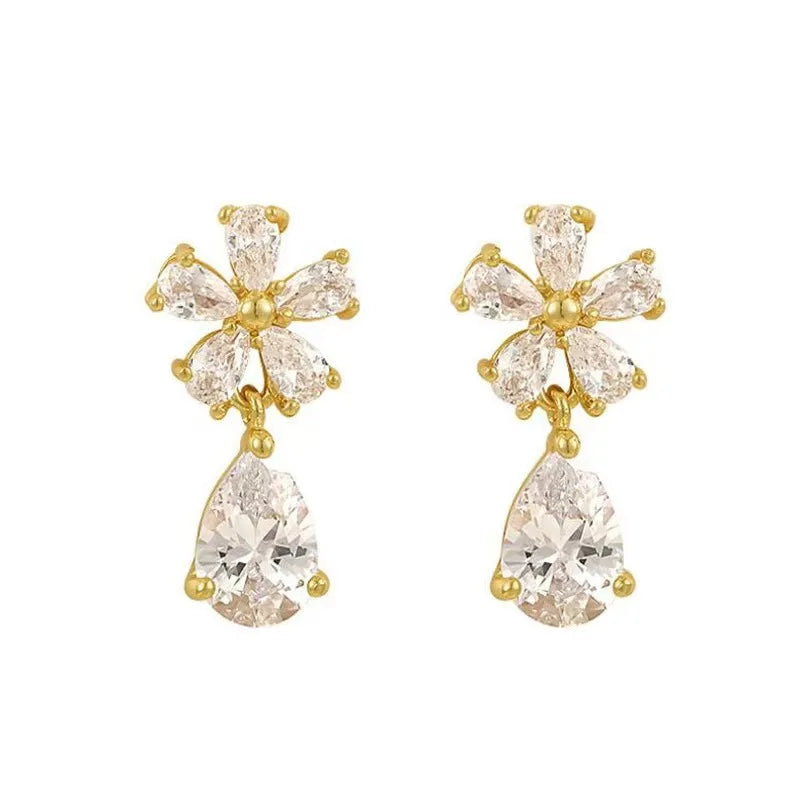 Elegant Flower Leaf Zircon Stud Earrings for Women - Smarsty