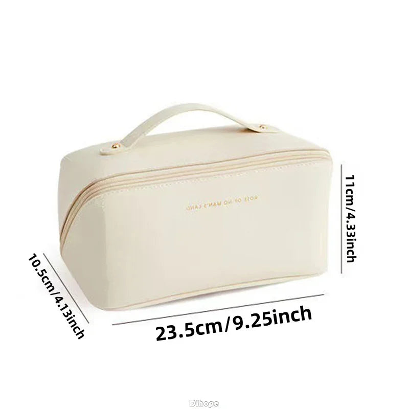 Fashion Portable PU Leather Large Capacity Travel Cosmetic Bags Makeup Pouch Women Waterproof Bathroom Multifunction Wash Bag - Smarsty