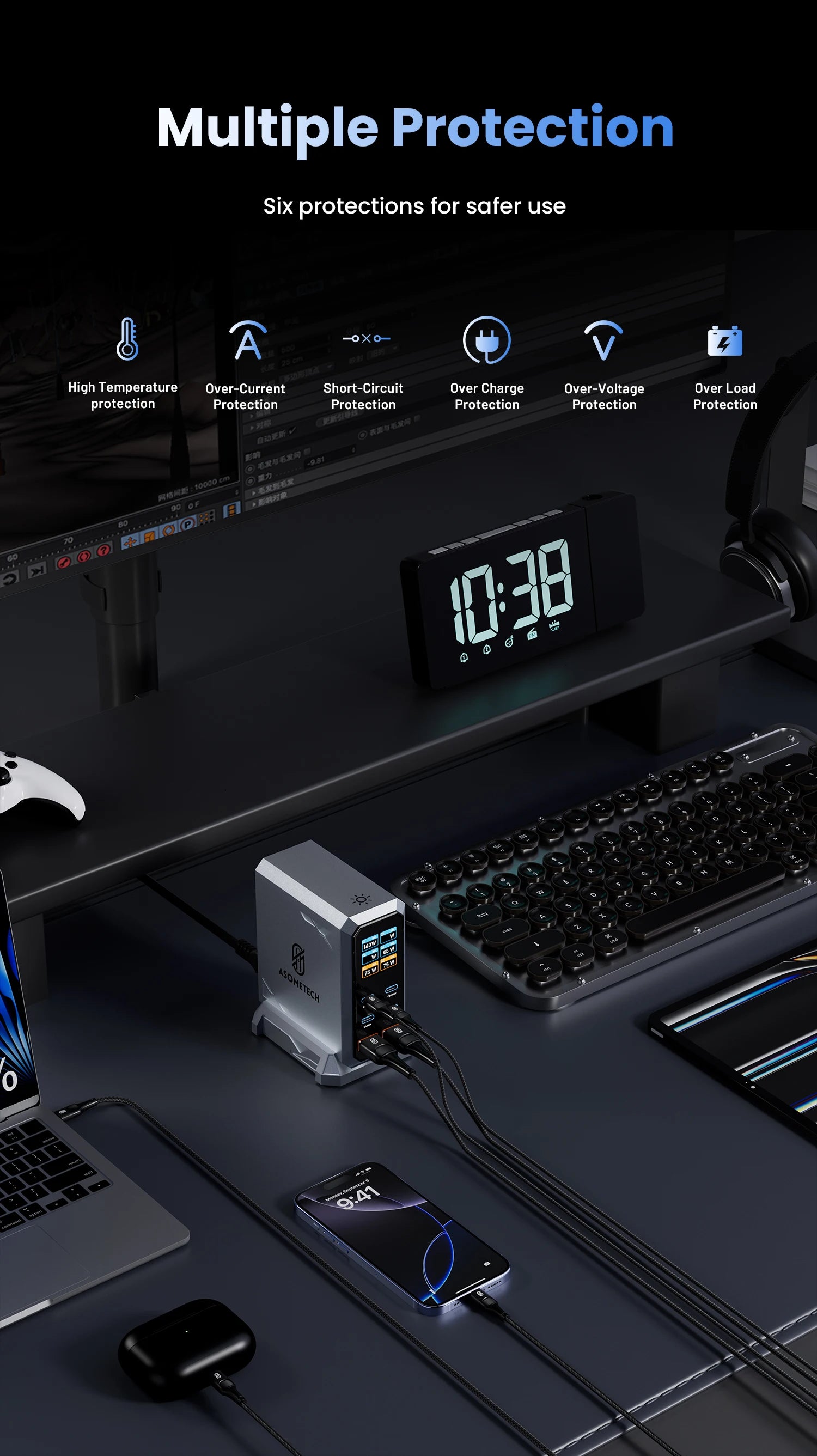 GaN Charger 6 Port USB C PD Desktop RapidChargeProMax - Smarsty