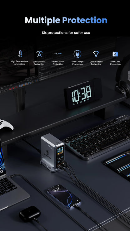 GaN Charger 6 Port USB C PD Desktop RapidChargeProMax - Smarsty