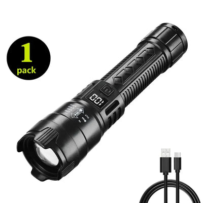 High Strong Power Led Flashlights 2000LM Tactical Torch with Display Light Rechargeable Camping Fishing Emergency Zoom Lantern - Smarsty