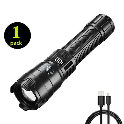 High Strong Power Led Flashlights 2000LM Tactical Torch with Display Light Rechargeable Camping Fishing Emergency Zoom Lantern