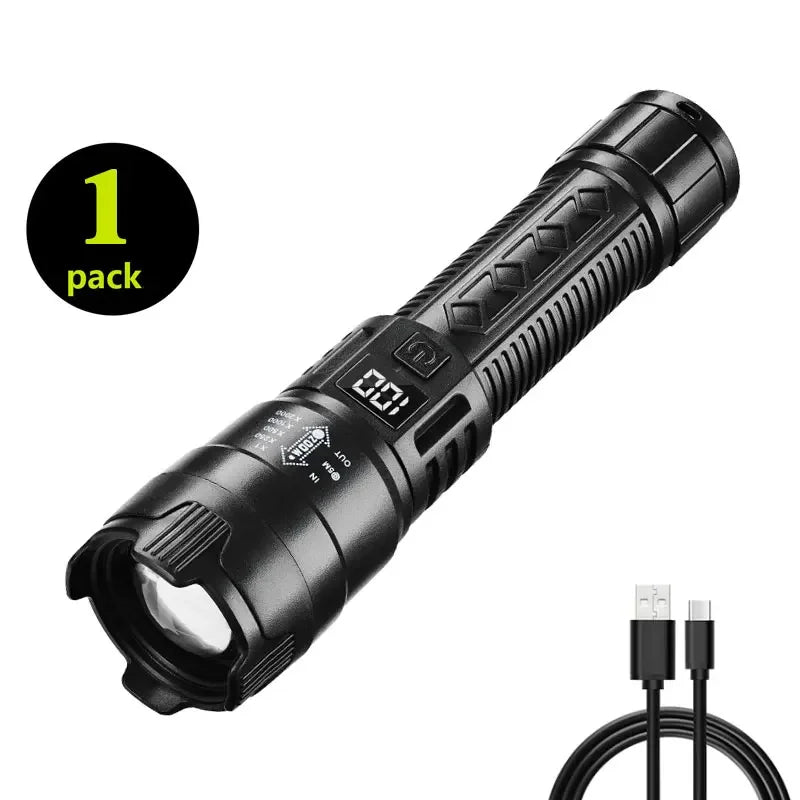 High Strong Power Led Flashlights 2000LM Tactical Torch with Display Light Rechargeable Camping Fishing Emergency Zoom Lantern