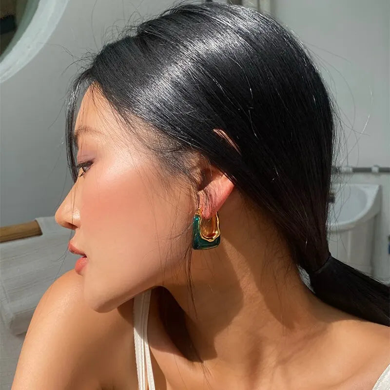 Geometric Resin Earrings in Green and Pink for Women 2023 - Smarsty