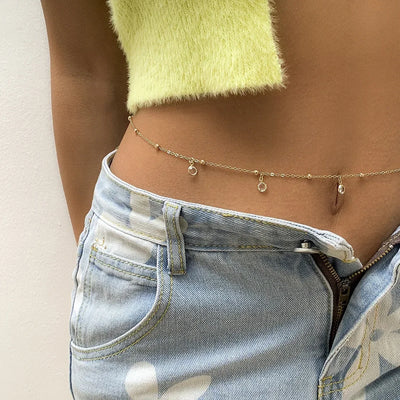 Double Layer Rhinestone Tassel Waist Chain Accessory - Smarsty