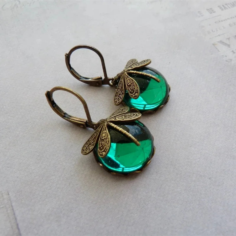 Vintage Dragonfly Drop Earrings with Moonstone Inlaid Design - Smarsty