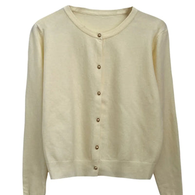 Solid Color Knitted for Women Cardigan Korean Single Breasted Long Sleeve Jumper Woman Round Neck All Match Cardigans Outwear - Smarsty