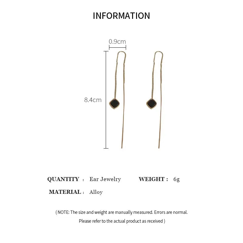Geometric Square Drop Earrings for Women with Long Tassels - Smarsty