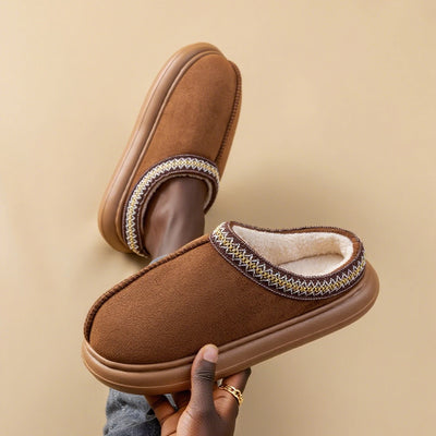 Men's Plush Fleece Lined Slippers Winter Warm House Shoes with Thick EVA Sole for Indoor/Outdoor Use Cozy Non-Slip Home Footwear - Smarsty
