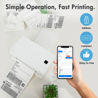 Thermal Label Printer Portable No Ink Required 203DPI 4x6 for Small Business Bluetooth USB High Speed Express Airway Bill - Smarsty