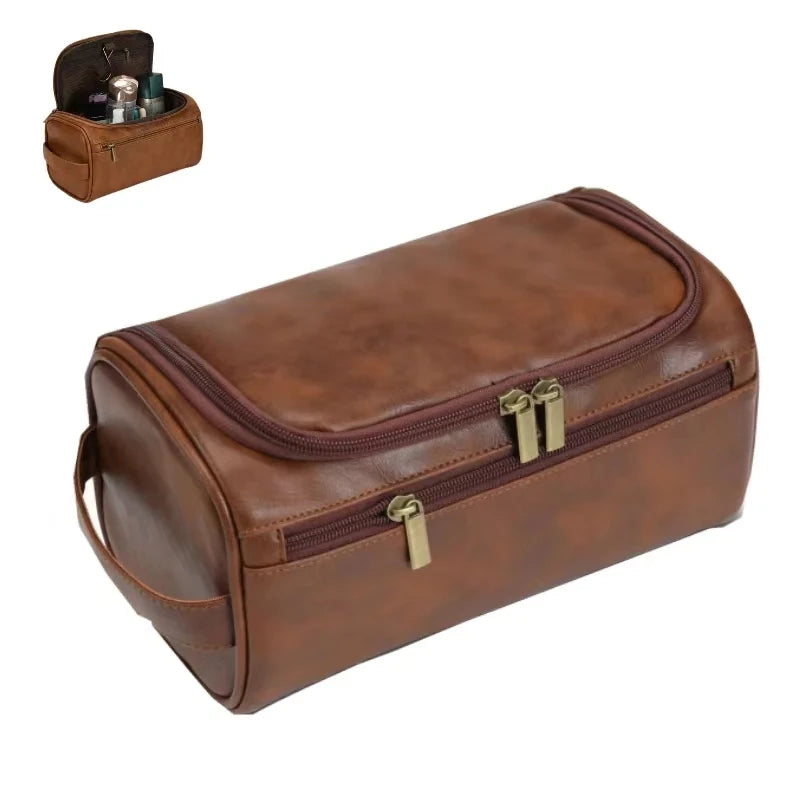 Leather Toiletry Bag for Men Women Dopp Kit Mens Hanging Toiletry Bag Travel Toiletry Bag for Traveling Large Cosmetic Bag for T - Smarsty