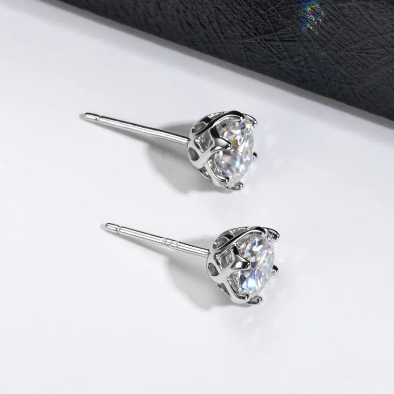 Moissanite Stud Earrings Sterling Silver VVS D Sparkle - Smarsty