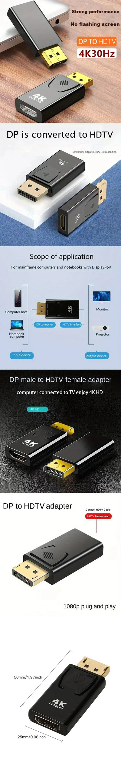 4K DP DisplayPort to HDMI-compatible Adapter Converter Display Port DP to HDMI-compatible HDTV Adapter Video Audio Laptop PC - Smarsty