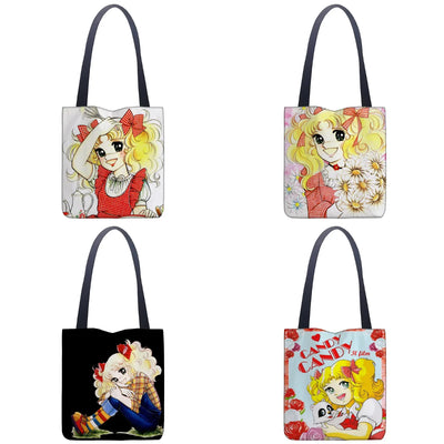 Cartoon Candy Handbag Linen Tote Top Handle For Women - Smarsty
