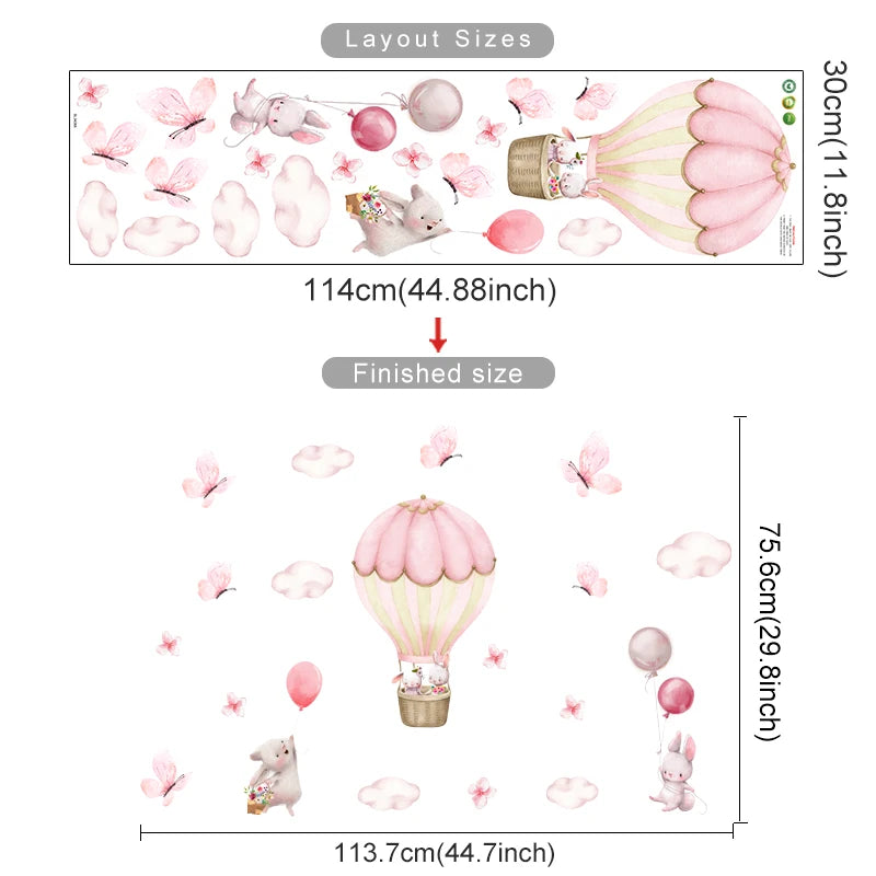 Cartoon Hot Air Balloon Animal Wall Stickers for Nursery - Smarsty