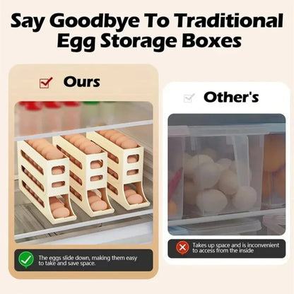 Refrigerator Egg Storage Box, 4 Tier Rolling Egg Holder Dispenser, Kitchen Automatic Scrolling Egg Holder Kitchen