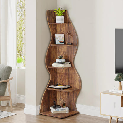 Tribesigns Corner Shelf, Modern 5-Tier Wall Corner Bookshelf, Stylish Corner Small Bookcase Storage Rack Plant Stand