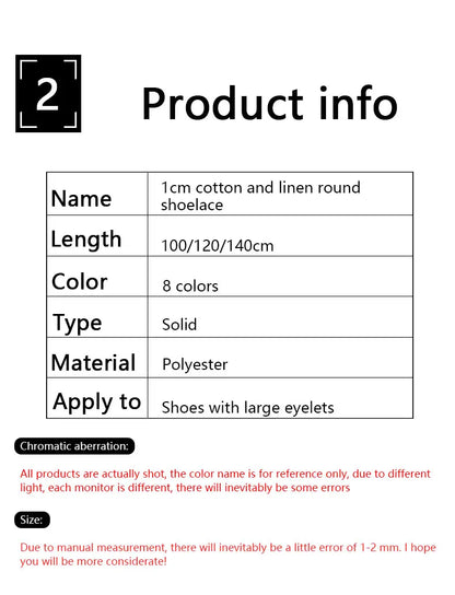 Quality Round Shoelaces Colorful 1CM Thicker Cotton Shoelace Running Sneakers Laces 1Pair 100/120/140CM Boots Shoe laces Shoes