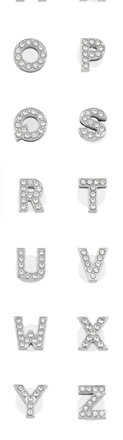 1PC Shoe Charms Glitter Rhinestone Letter Crystal Alphabet Shoes Charm Decorations Jewelry Slider Bracelet Wristbands Accessorie