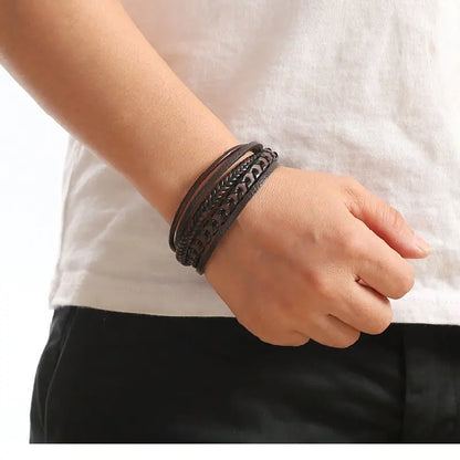 Men's Leather Braided Bracelet with Magnetic Buckle - Smarsty