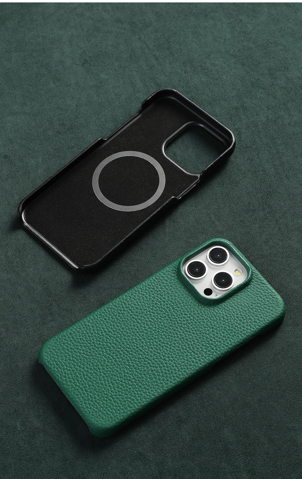 MagSafe Leather Case Natural Cowhide Lychee Finish Premium for iPhone 15, 16, 17 - Smarsty