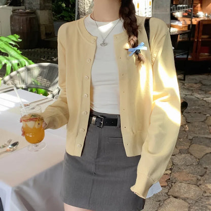 Women's Long Sleeve 2025 Cardigan O Neck Button Down Knit Lady Autumn Spring Knitted Single-breasted Cardigan Sweaters - Smarsty