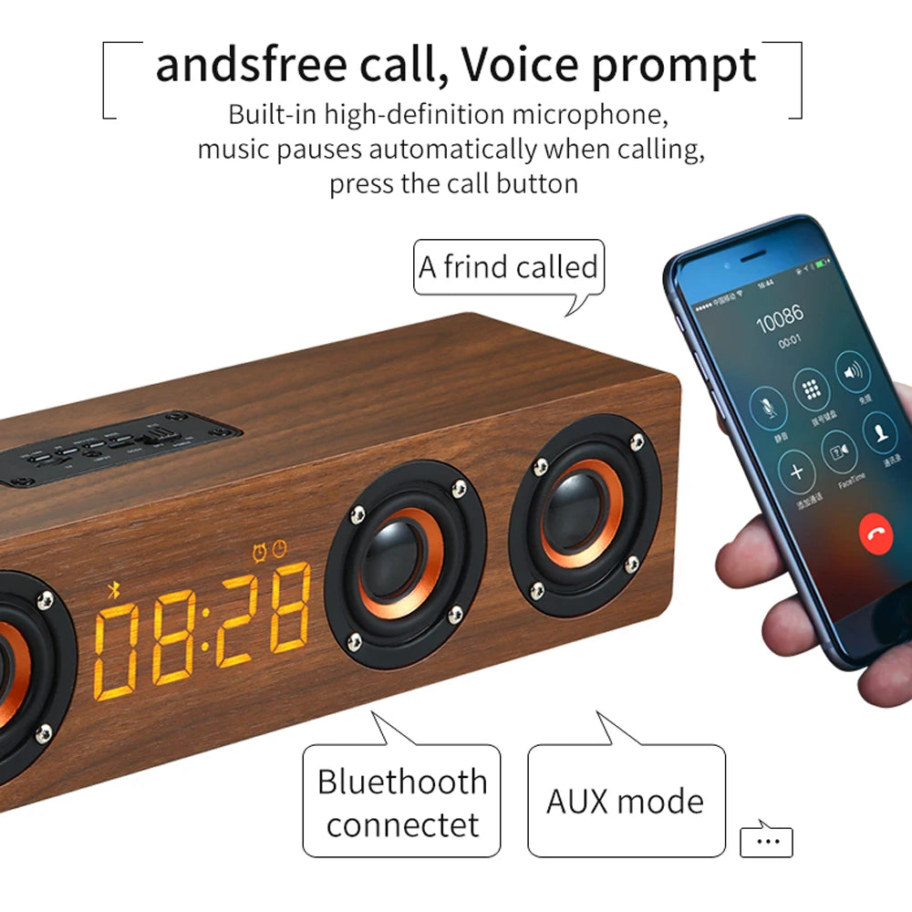 Rechargeable Wooden Alarm Clock with Bluetooth Speaker - Smarsty