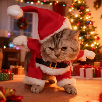 Christmas Pet Costumes Cute Kitten Santa Claus Clothes For Small Medium Dogs Cats Holiday Party Dress Up Apparel Sphynx Outfits - Smarsty