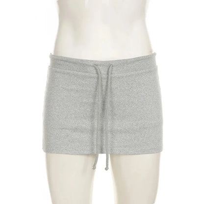 Solid Lace-up Mini Skirts Sexy American Retro Basic Vintage Casual Short Bottoms Basic Casual A-Line Knit Clothing - Smarsty