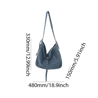 Vintage Denim Shoulder Bag Large Capacity Satchel For Women - Smarsty