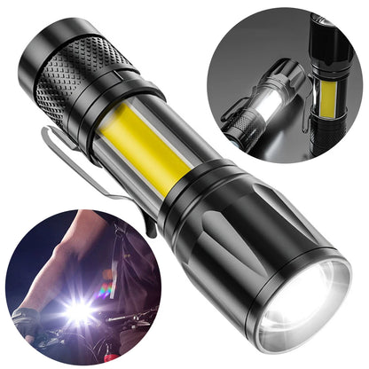 XPE+COB Powerful Flashlight Telescopic Zoom Portable Flash Light USB Rechargeable Camping Light Waterproof for Hiking Emergency