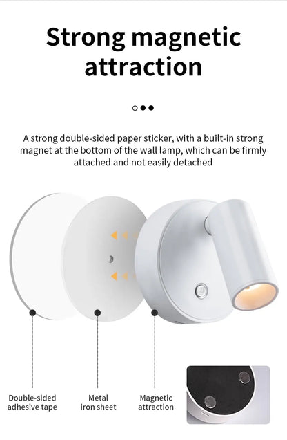 Wireless USB Rechargeable LED Magnetic Wall Light - Smarsty