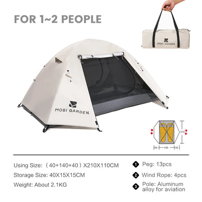 MOBI GARDEN Camping Backpacking Tent Waterproof Rainproof Hiking Silver Coated Sun Protection Easy Set Up