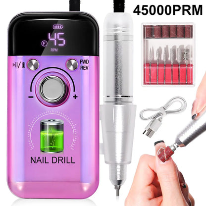 Professional 45000RPM Electric Nail Drill Machine Portable Manicure Tool - Smarsty
