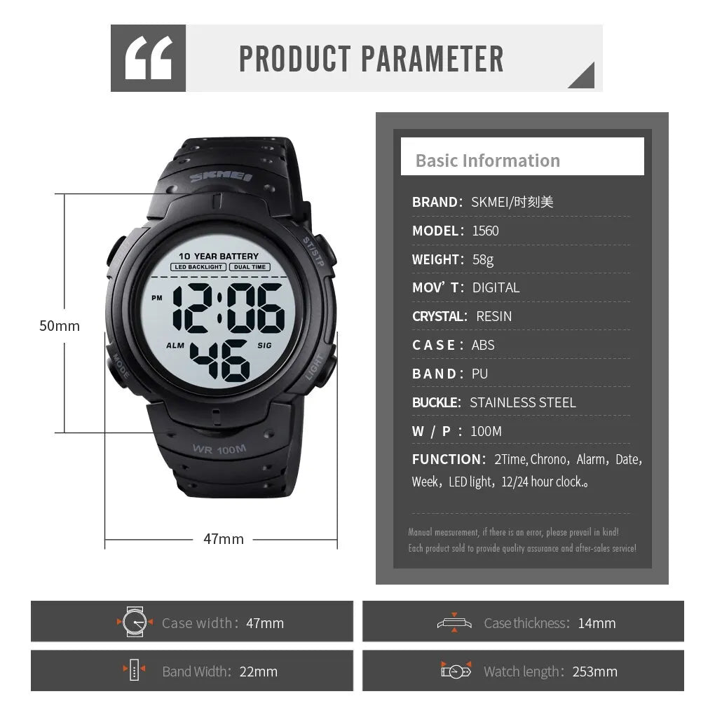 Waterproof Digital Sport Watch with 10 Year Battery Life - Smarsty