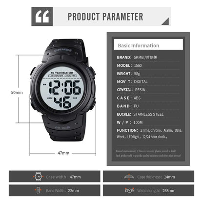 Waterproof Digital Sport Watch with 10 Year Battery Life - Smarsty