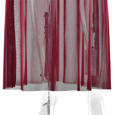 Mozision Mesh Ruched Sexy Maxi Dress For Women Fashion Zipper Patchwork See Through Long Sleeve Elegant Club Party Long Dress - Smarsty