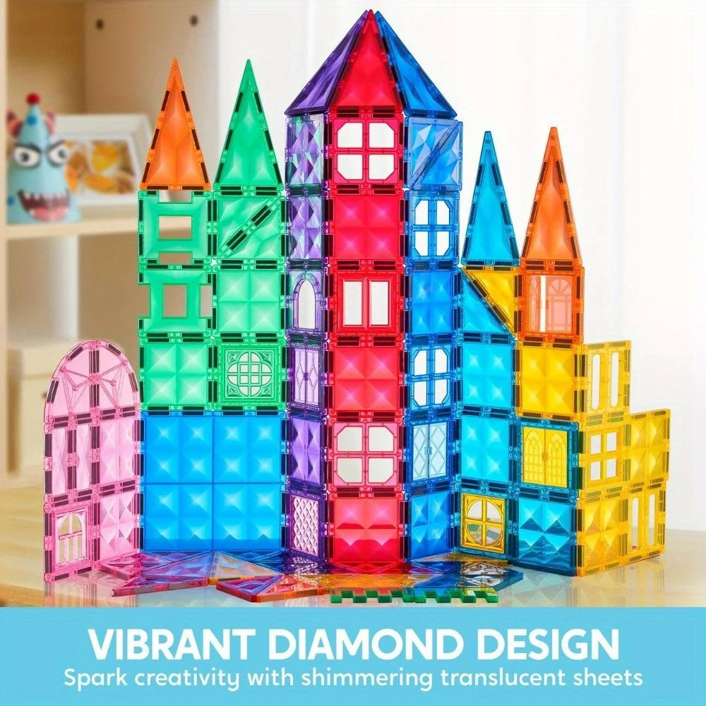 JOYFY 110/66/50 PCS Magnetic Building Tile 3D Magnet Tiles with Vehicle Construction Blocks Set for Kids Birthday Chirstmas Gift - Smarsty