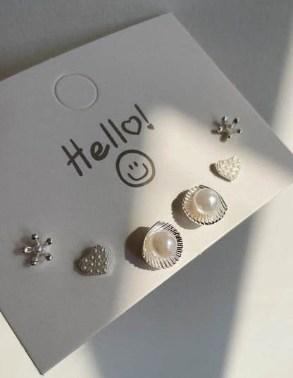 Geometric Metal Pearl Stud Earrings Minimalist Trendy - Smarsty