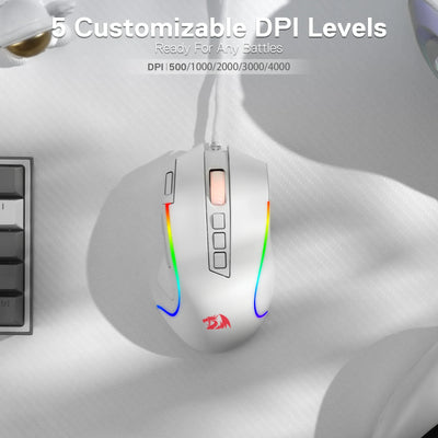 Redragon M612 Predator RGB Gaming Mouse 8000 DPI Wired Optical with 11 Programmable Buttons, White - Smarsty