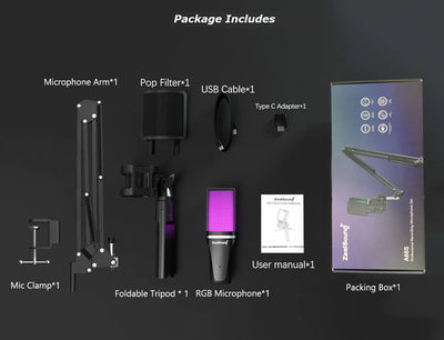 Zealsound RGB USB Condenser Microphone For Streaming - Smarsty